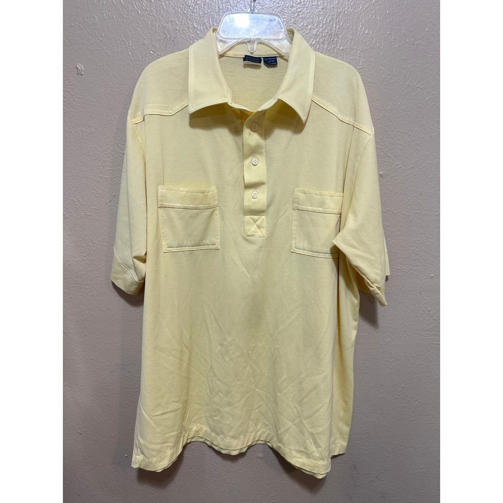 Wrangler Mens XL Yellow Polo Shirt 3 Button Short Sleeve Pockets Western